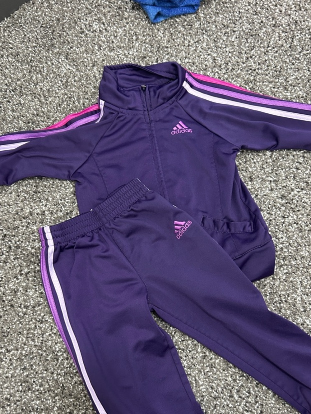 Adidas Retro Purple Kids Track Suit with Pink & White Stripe Accents 18M